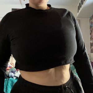black cropped mock neck top